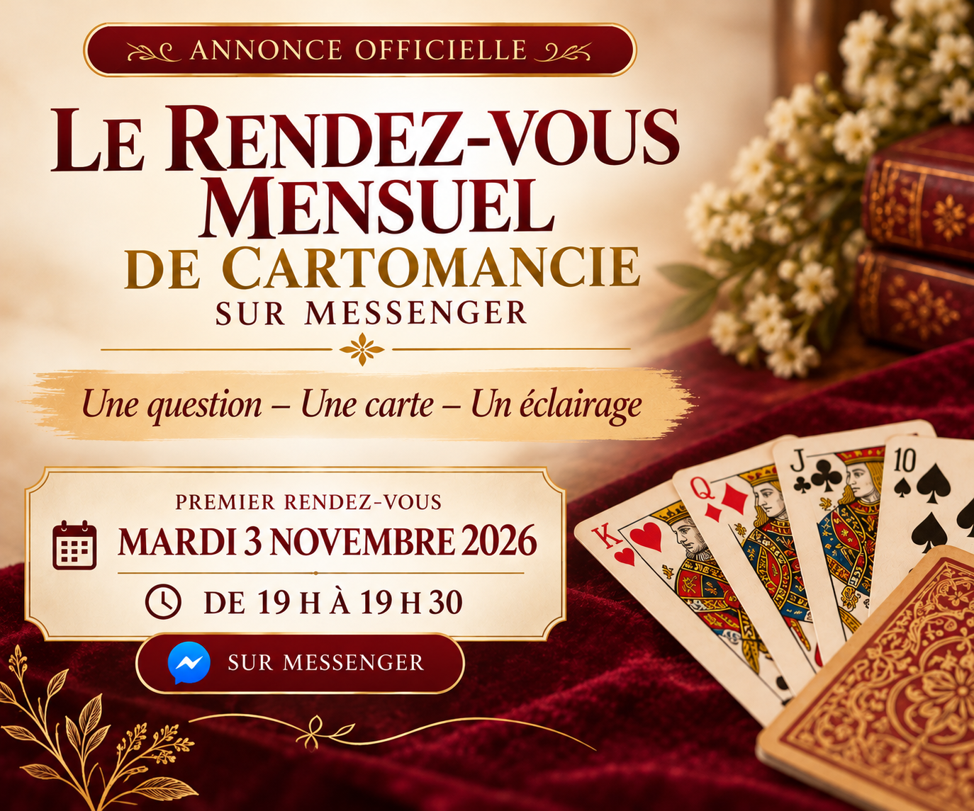 Annonce officielle rendez vous mensuel de cartomancie